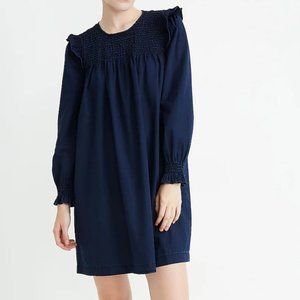 Madewell Women's Indigo Ruffle-Neck‎ Smocked Babydoll Dress, Size M
